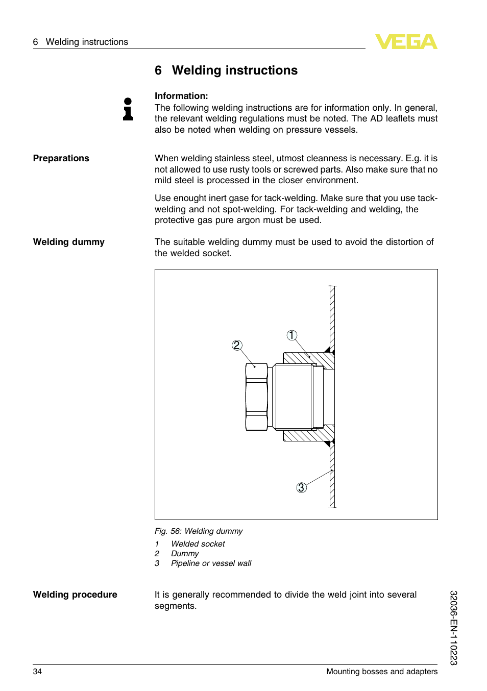 6 welding instructions, 6welding instructions | VEGA Mounting bosses and adapters User Manual | Page 34 / 40