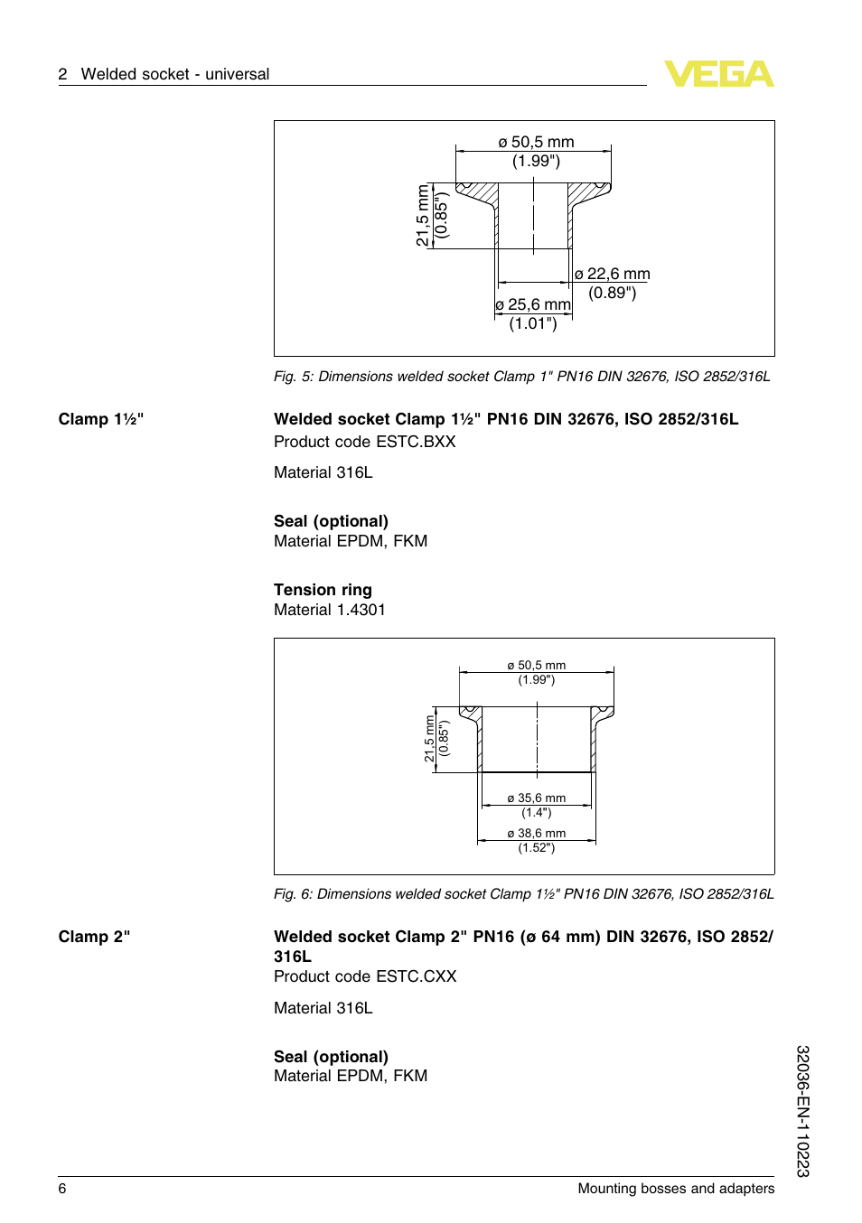 VEGA Mounting bosses and adapters User Manual | Page 6 / 40