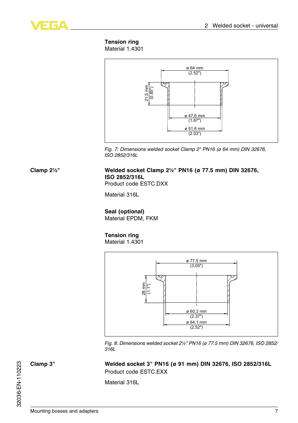 VEGA Mounting bosses and adapters User Manual | Page 7 / 40