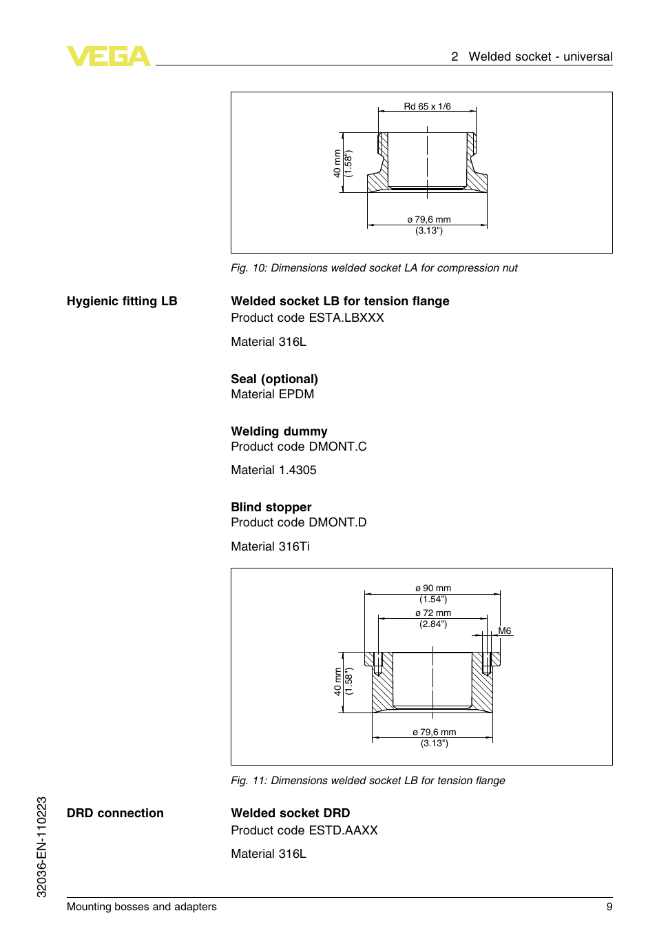 VEGA Mounting bosses and adapters User Manual | Page 9 / 40