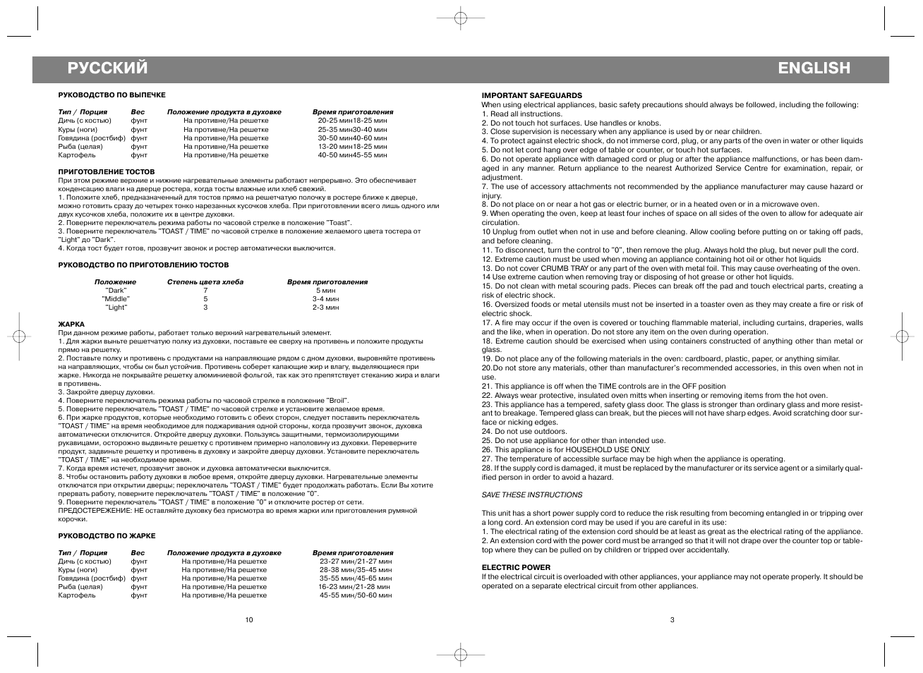 Русский, English | Vitek VT-1274 User Manual | Page 3 / 6