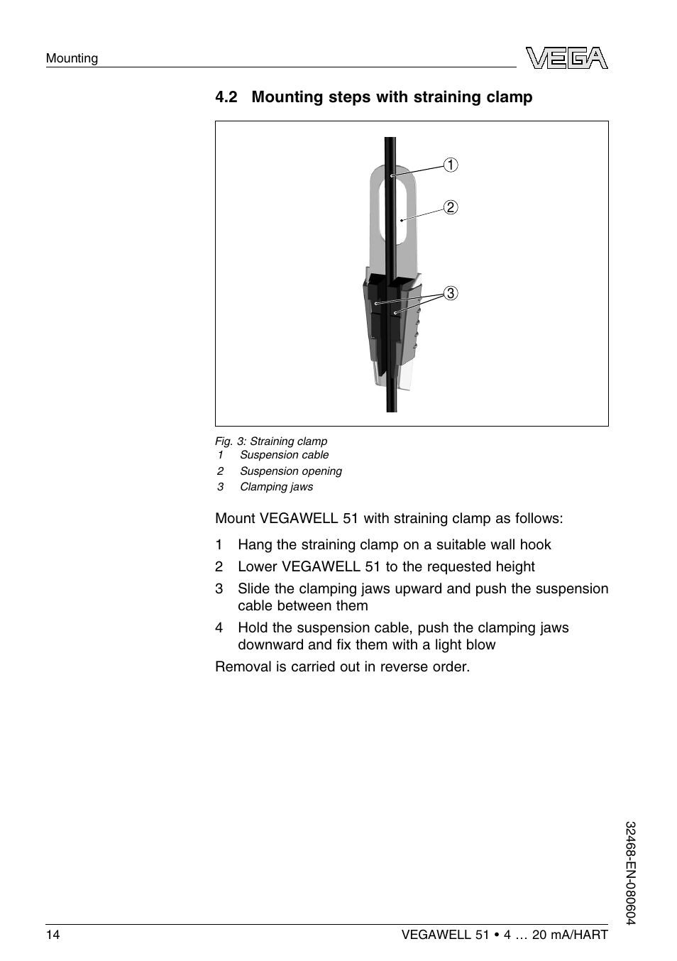 2 mounting steps with straining clamp | VEGA VEGAWELL 51 4 … 20 mA_HART User Manual | Page 14 / 40