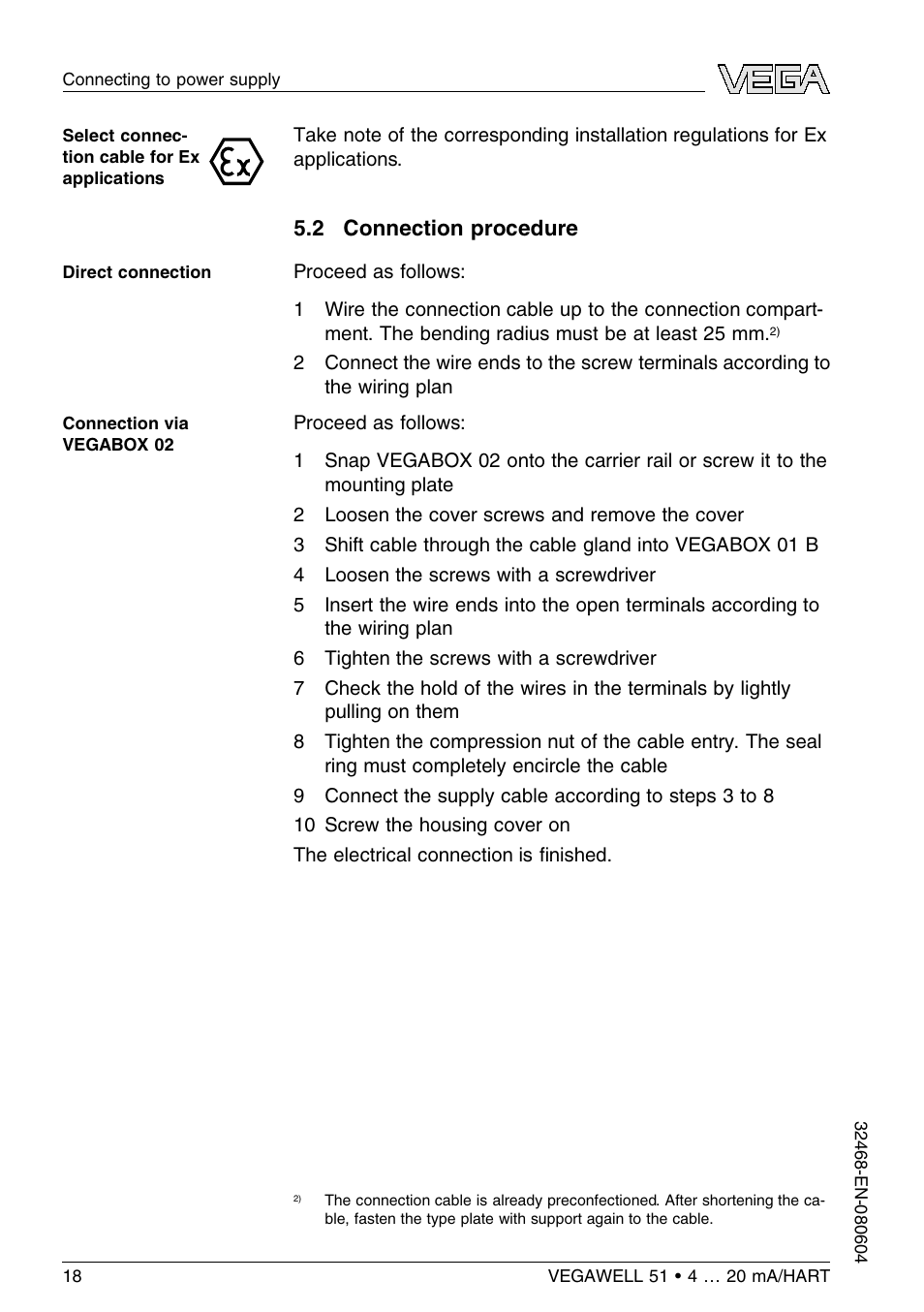 2 connection procedure | VEGA VEGAWELL 51 4 … 20 mA_HART User Manual | Page 18 / 40