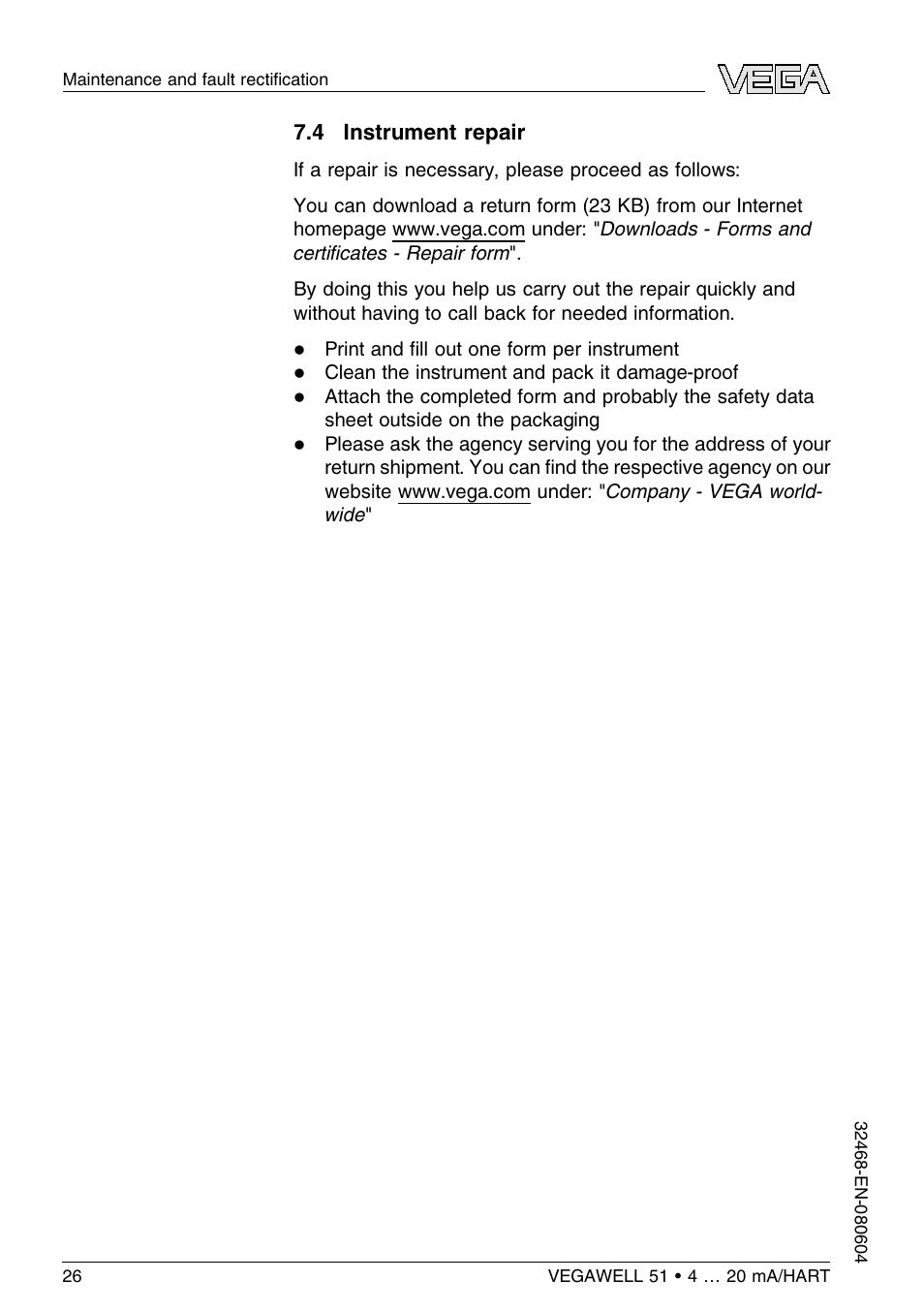 4 instrument repair | VEGA VEGAWELL 51 4 … 20 mA_HART User Manual | Page 26 / 40