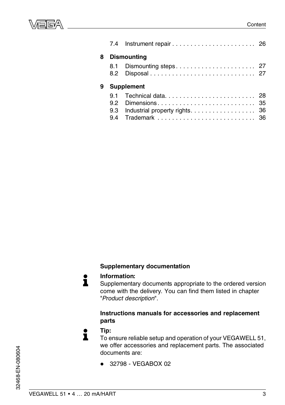 VEGA VEGAWELL 51 4 … 20 mA_HART User Manual | Page 3 / 40