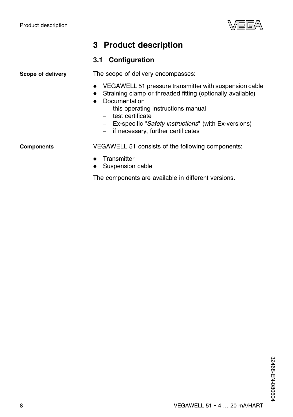 3 product description, 1 configuration, 3 p roduct description | VEGA VEGAWELL 51 4 … 20 mA_HART User Manual | Page 8 / 40