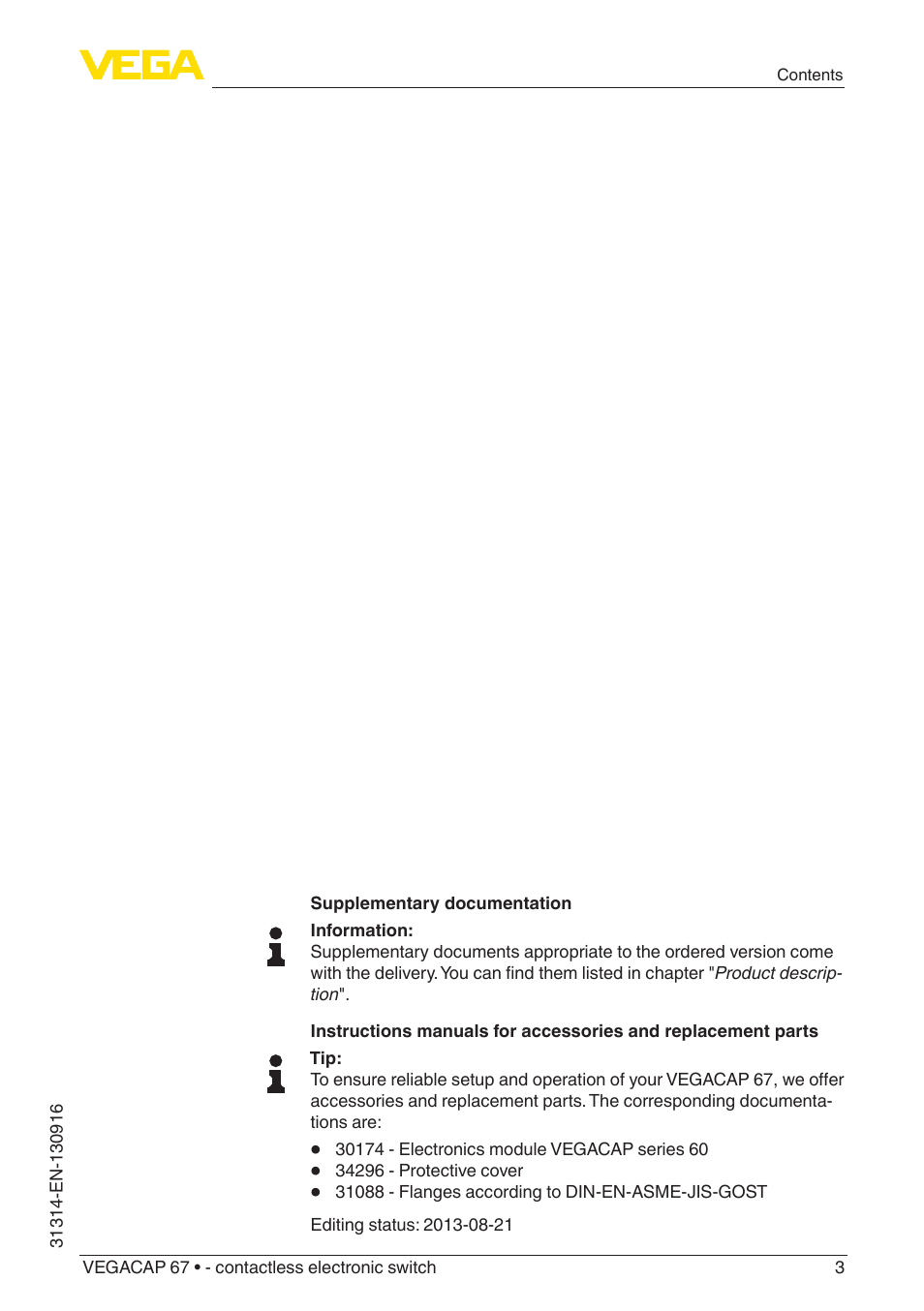 VEGA VEGACAP 67 - contactless electronic switch User Manual | Page 3 / 36