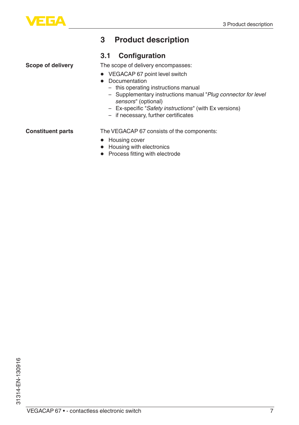 3 product description, 1 configuration | VEGA VEGACAP 67 - contactless electronic switch User Manual | Page 7 / 36