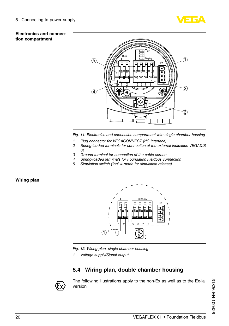 4 wiring plan, double chamber housing | VEGA VEGAFLEX 61 Foundation Fieldbus User Manual | Page 20 / 64