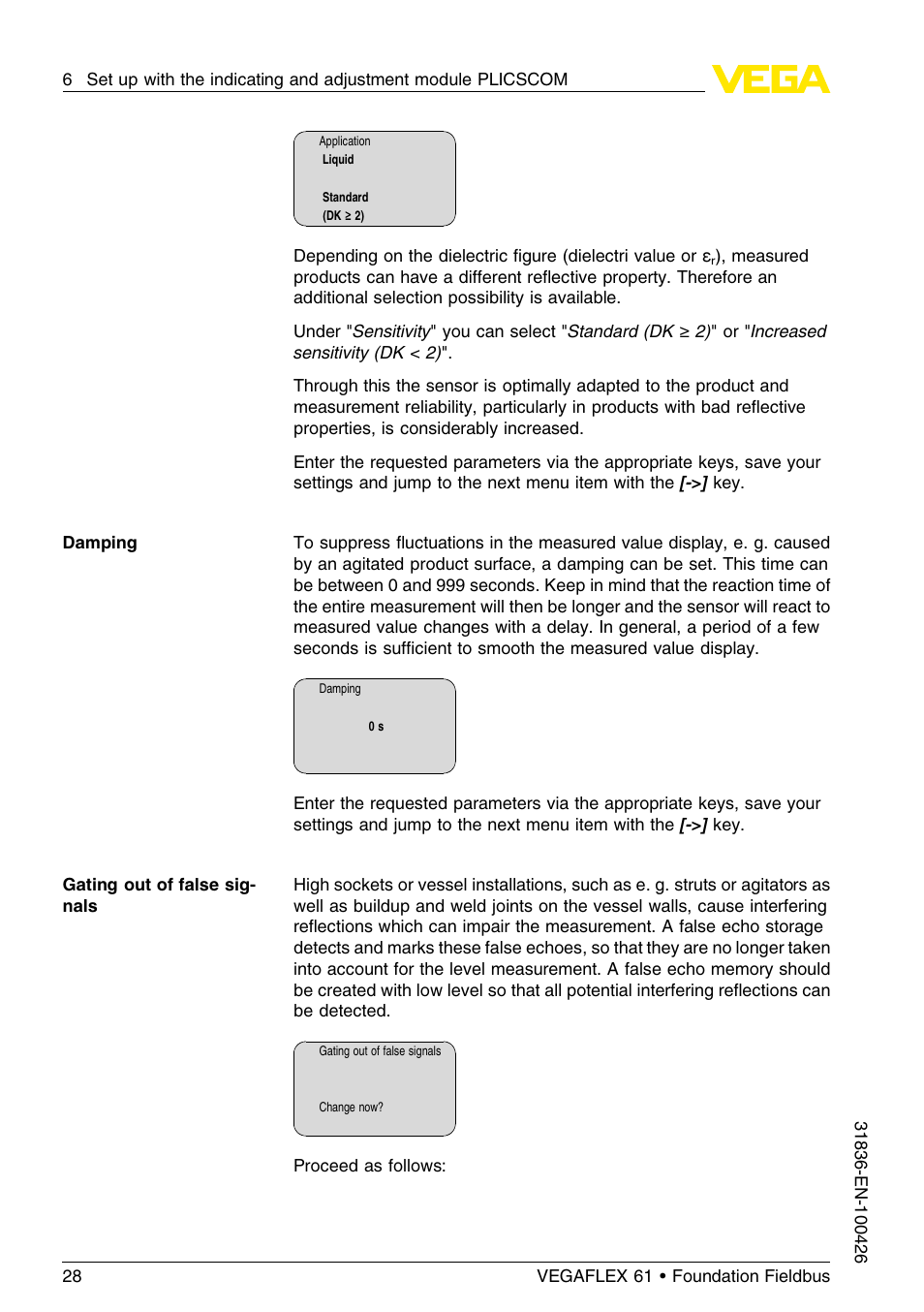 VEGA VEGAFLEX 61 Foundation Fieldbus User Manual | Page 28 / 64