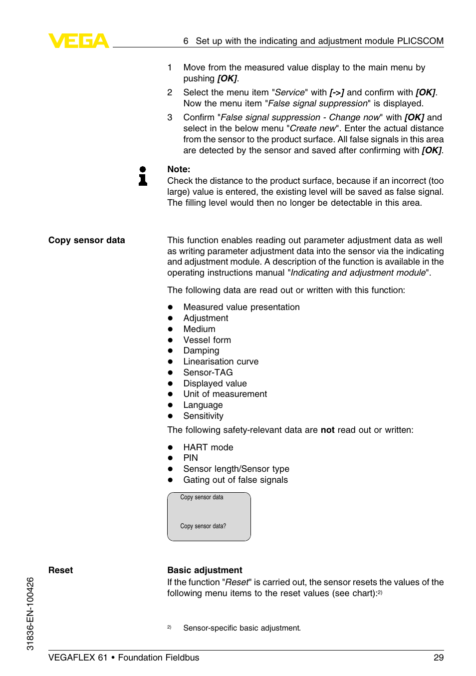 VEGA VEGAFLEX 61 Foundation Fieldbus User Manual | Page 29 / 64