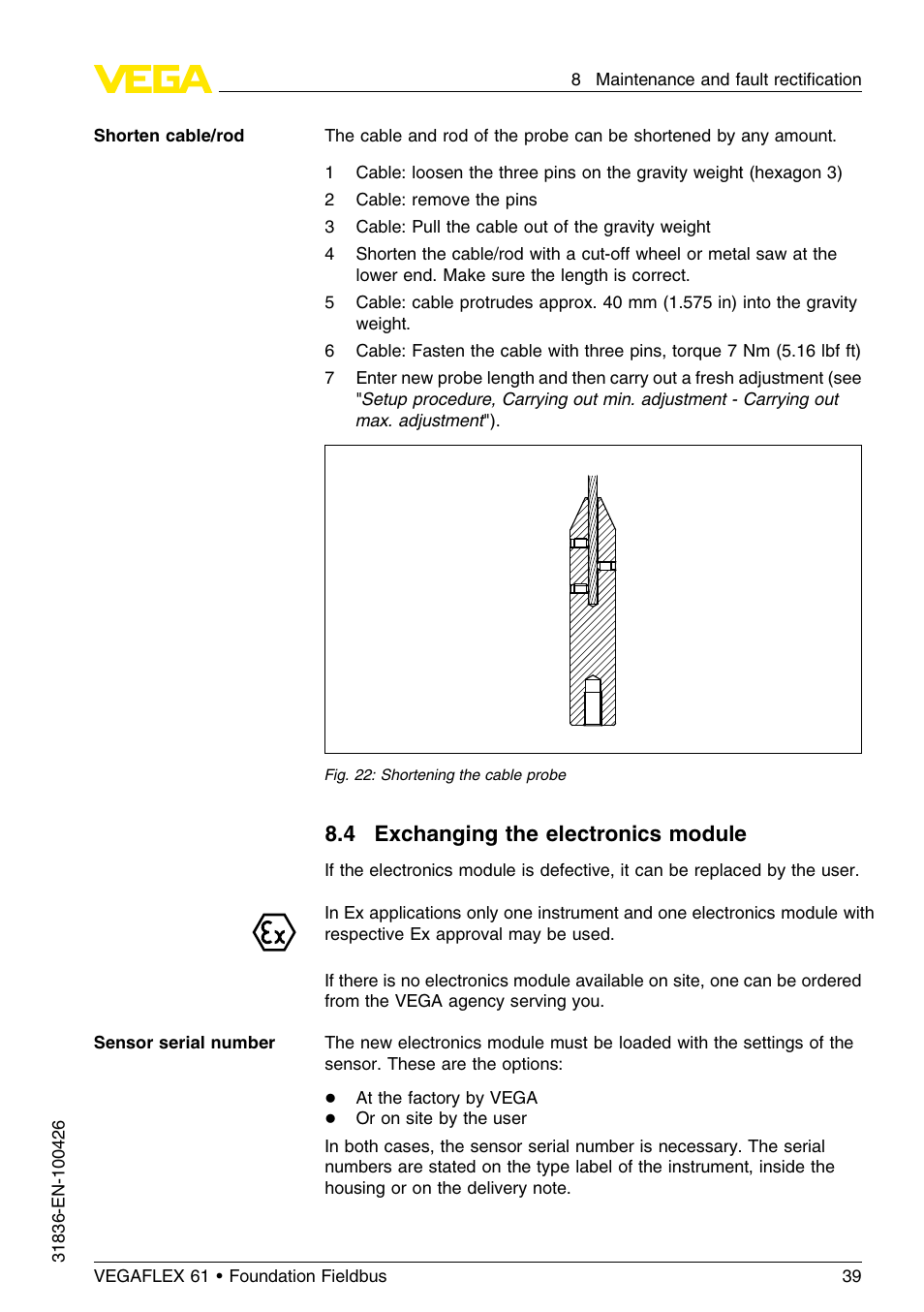 4 exchanging the electronics module | VEGA VEGAFLEX 61 Foundation Fieldbus User Manual | Page 39 / 64
