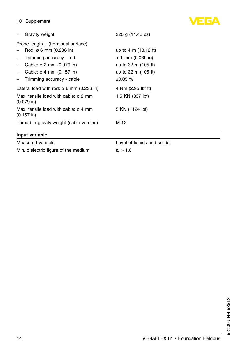 VEGA VEGAFLEX 61 Foundation Fieldbus User Manual | Page 44 / 64