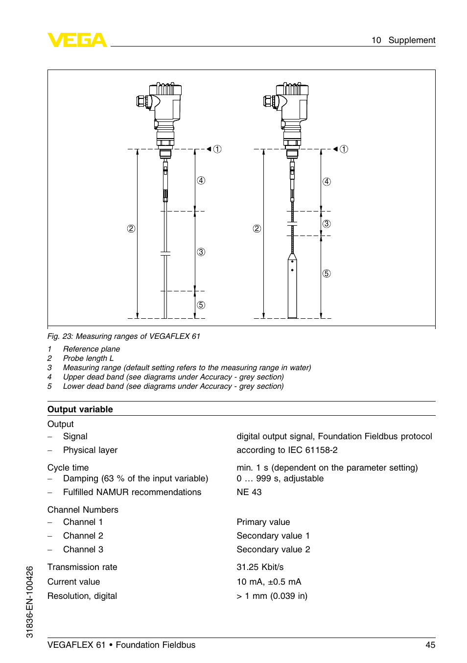 VEGA VEGAFLEX 61 Foundation Fieldbus User Manual | Page 45 / 64