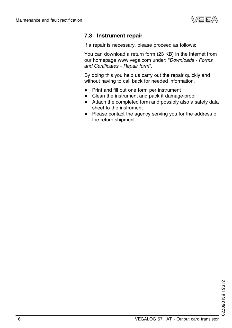 3 instrument repair | VEGA VEGALOG 571 AT User Manual | Page 16 / 24