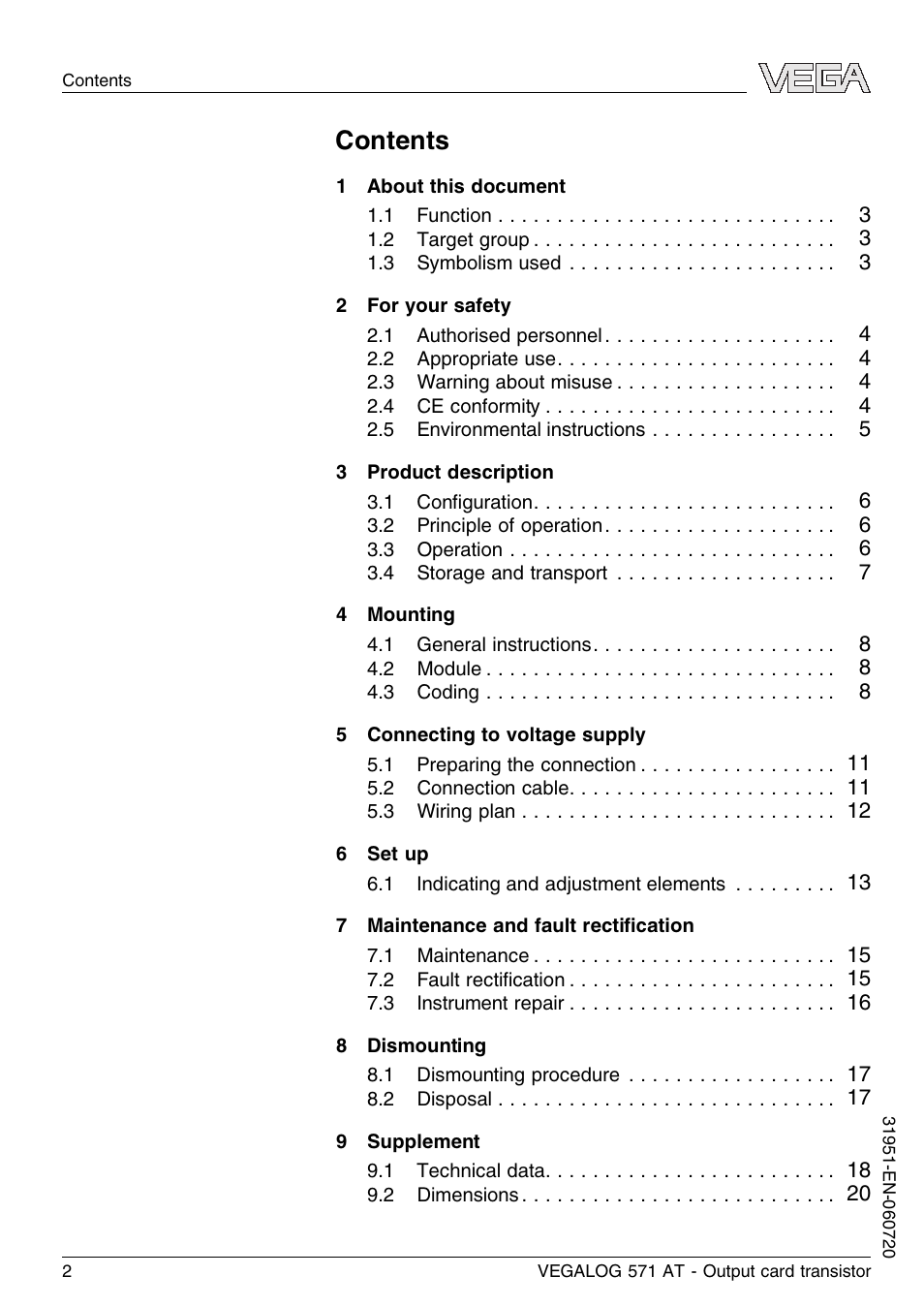 VEGA VEGALOG 571 AT User Manual | Page 2 / 24