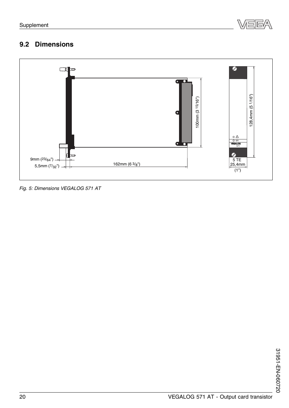 2 dimensions | VEGA VEGALOG 571 AT User Manual | Page 20 / 24