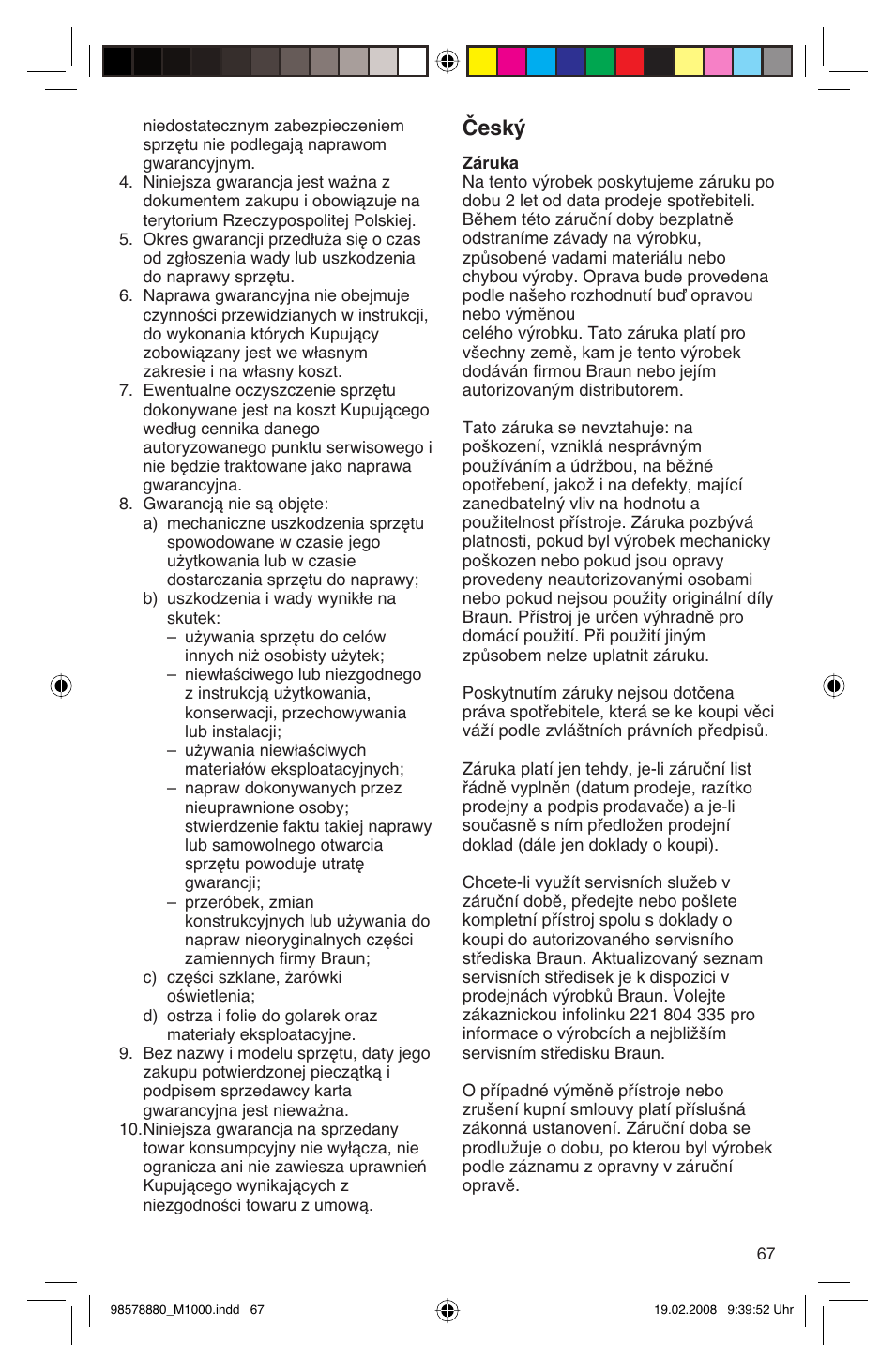 Âesk | Braun M 1050 M User Manual | Page 67 / 71