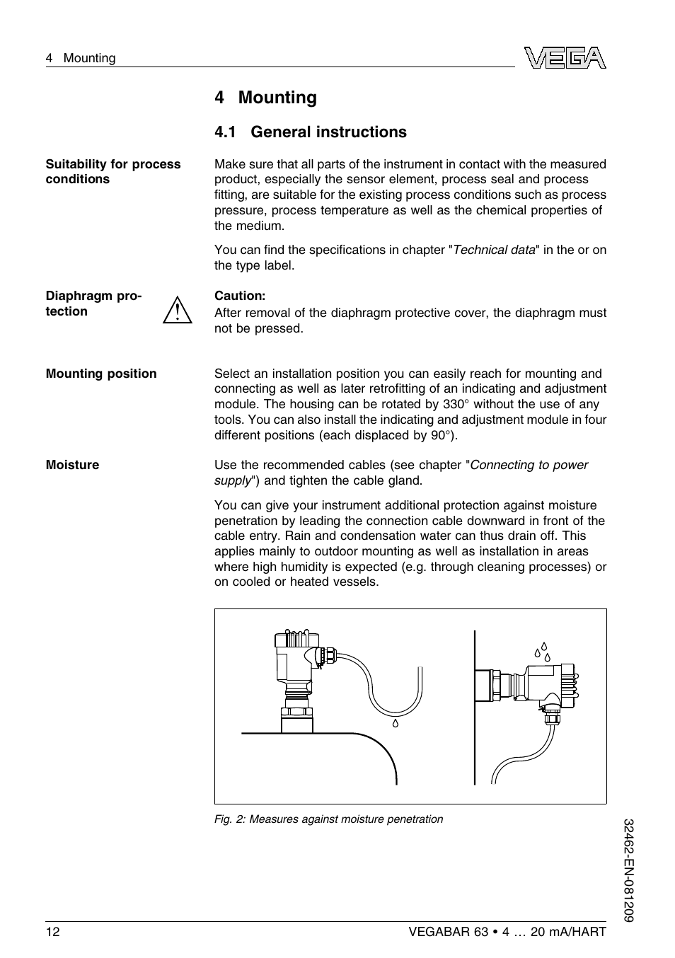 4 mounting, 1 general instructions | VEGA VEGABAR 63 4 … 20 mA_HART User Manual | Page 12 / 76