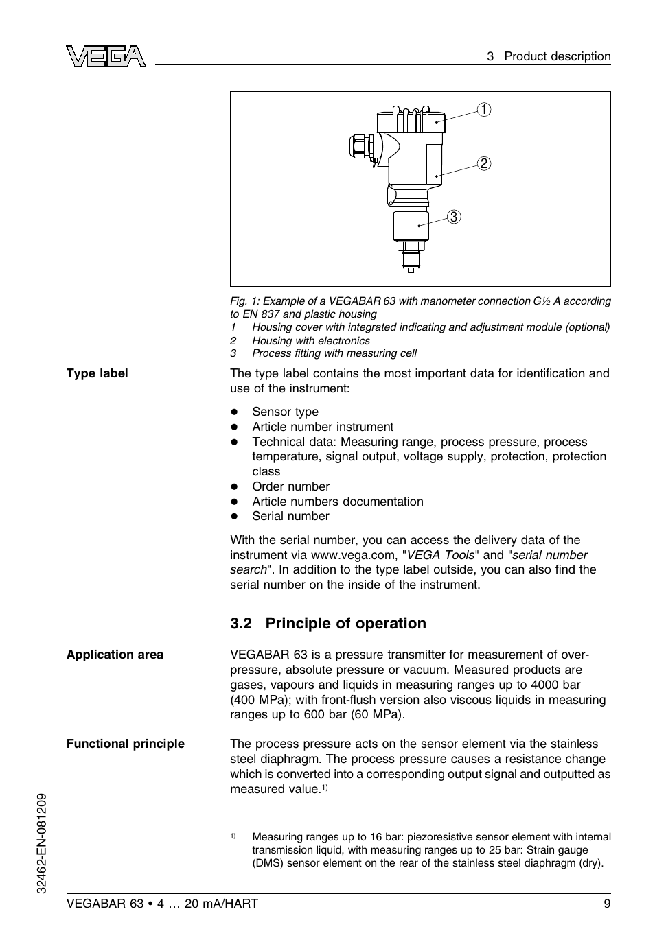 2 principle of operation | VEGA VEGABAR 63 4 … 20 mA_HART User Manual | Page 9 / 76