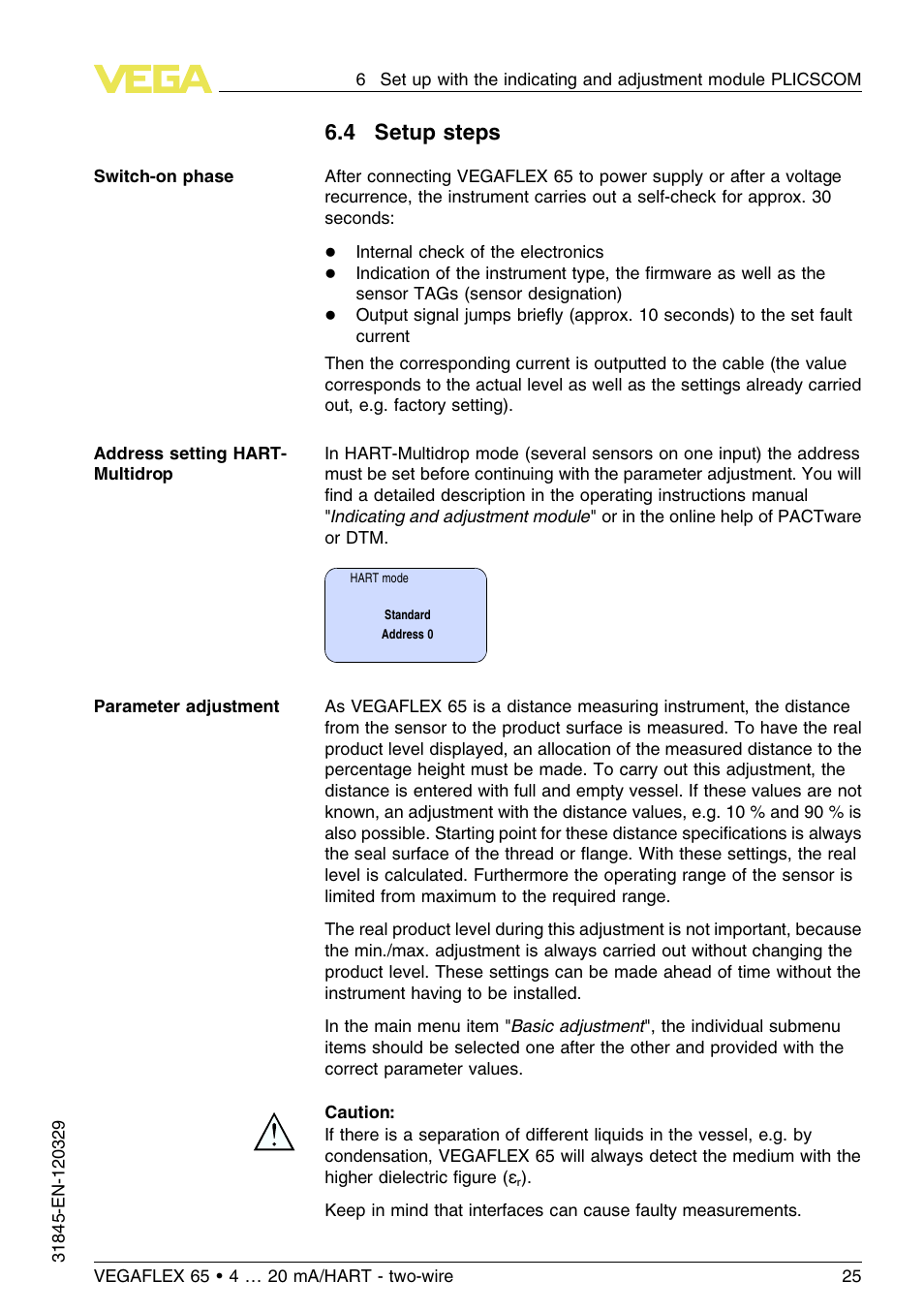 4 setup steps | VEGA VEGAFLEX 65 4 … 20 mA_HART two-wire User Manual | Page 25 / 56