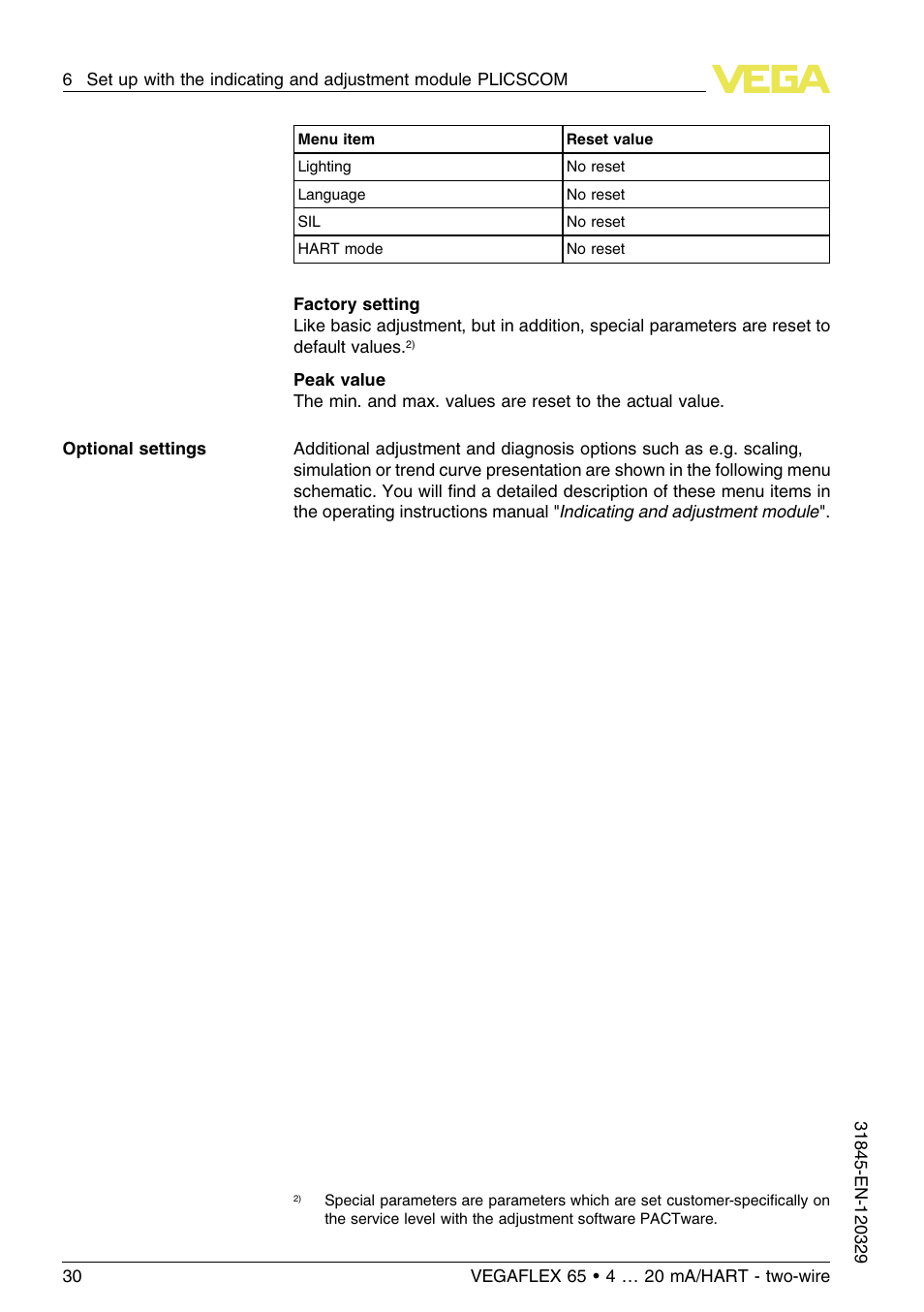 VEGA VEGAFLEX 65 4 … 20 mA_HART two-wire User Manual | Page 30 / 56