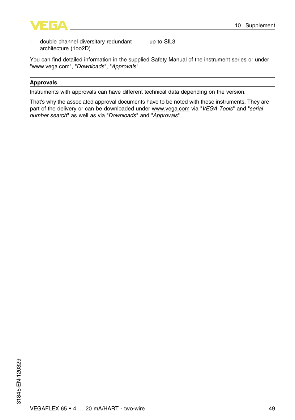 VEGA VEGAFLEX 65 4 … 20 mA_HART two-wire User Manual | Page 49 / 56