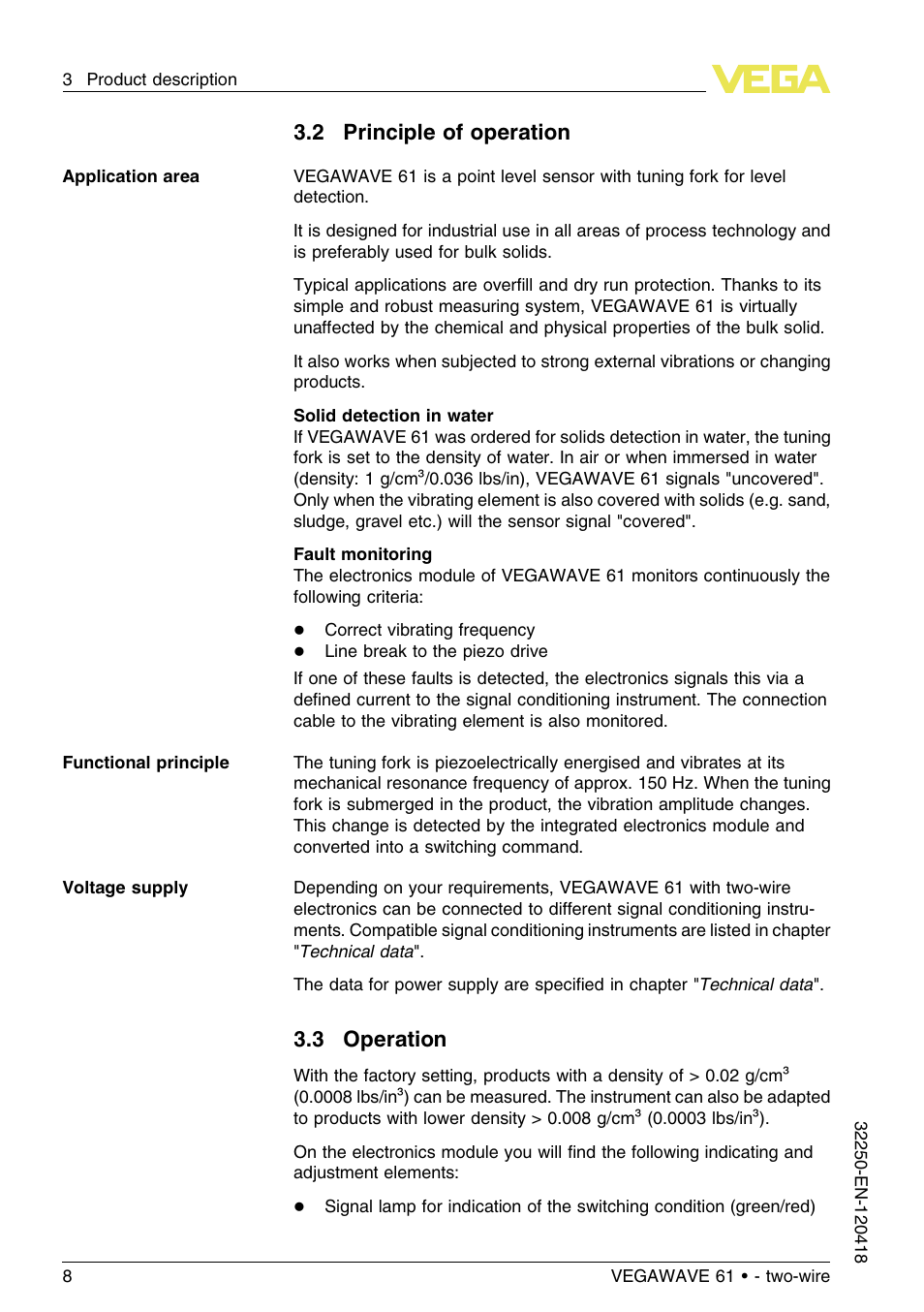 2 principle of operation, 3 operation | VEGA VEGAWAVE 61 - two-wire User Manual | Page 8 / 40