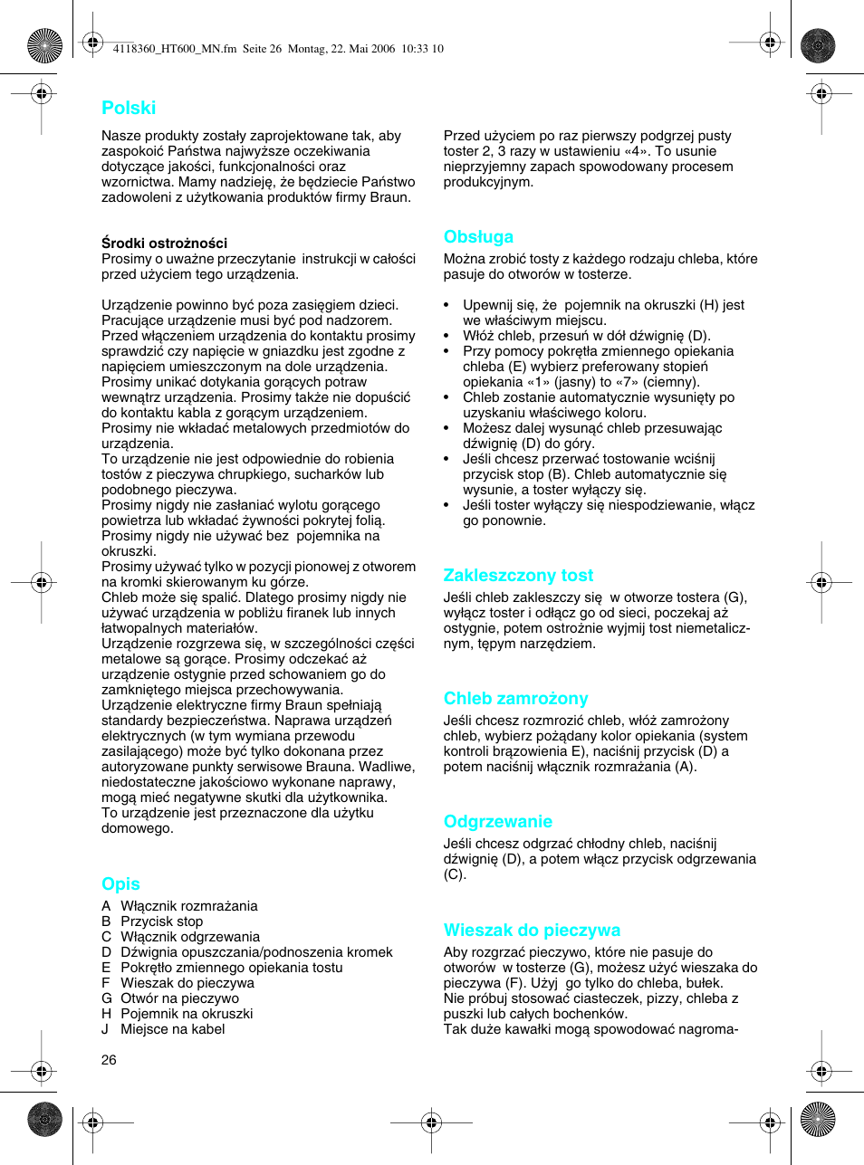Polski | Braun HT 600 METAL LINE User Manual | Page 26 / 46