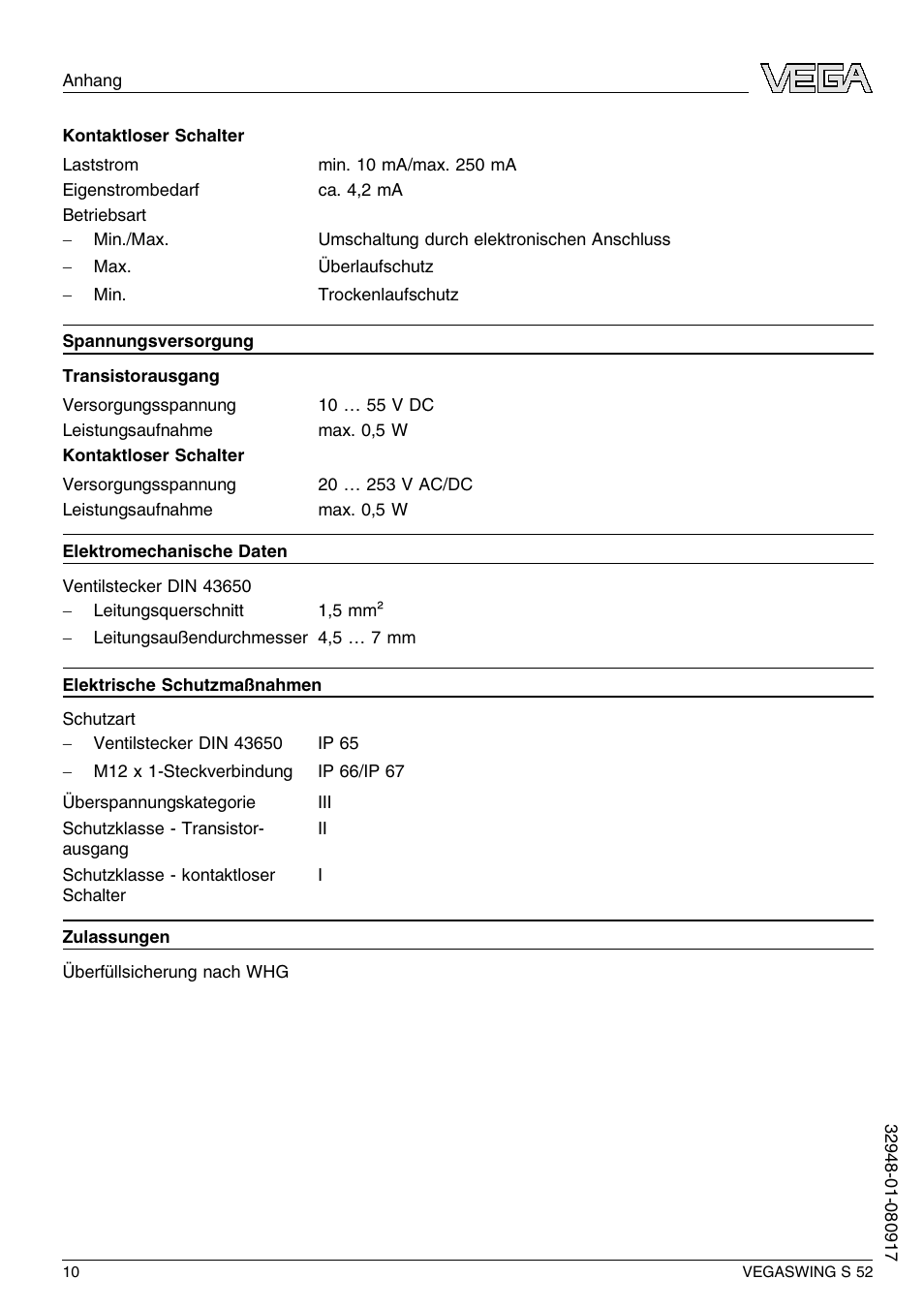 VEGA VEGASWING S 52 User Manual | Page 10 / 44