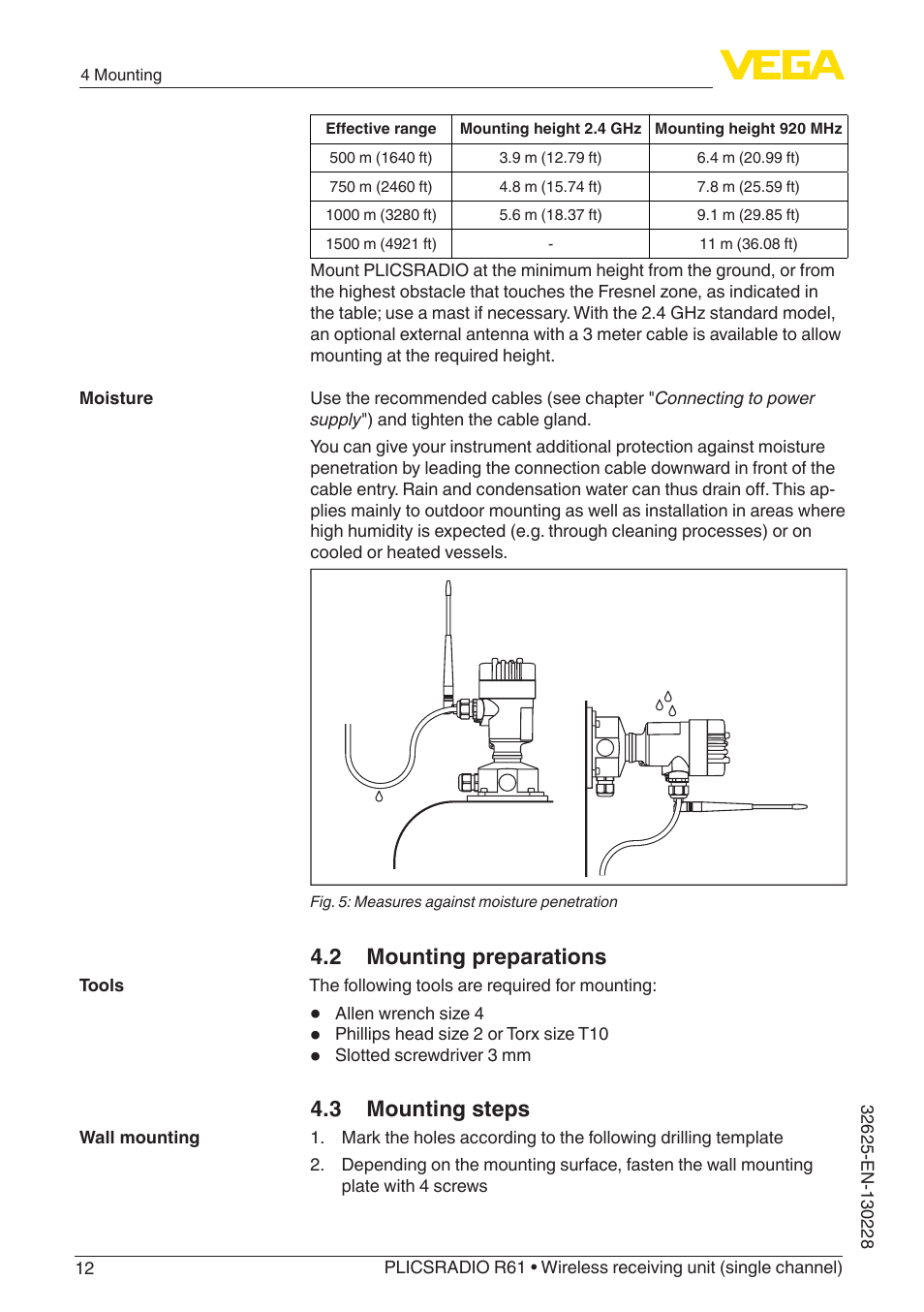2 mounting preparations, 3 mounting steps | VEGA PLICSRADIO R61 Wireless receiving unit User Manual | Page 12 / 40