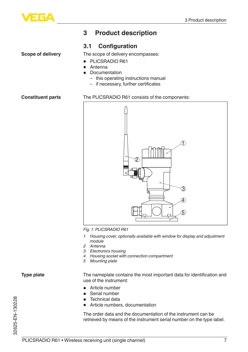 3 product description | VEGA PLICSRADIO R61 Wireless receiving unit User Manual | Page 7 / 40
