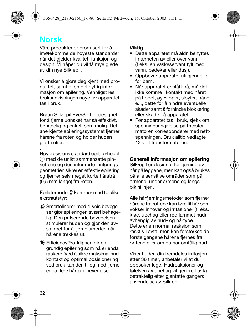 Norsk | Braun TYPE 5316 User Manual | Page 31 / 76