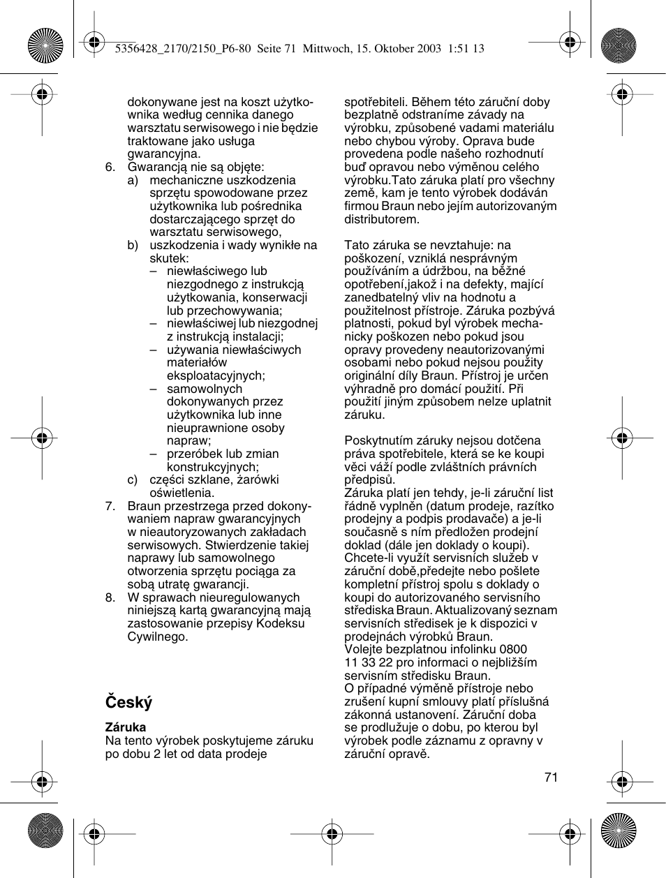 Âesk | Braun TYPE 5316 User Manual | Page 70 / 76
