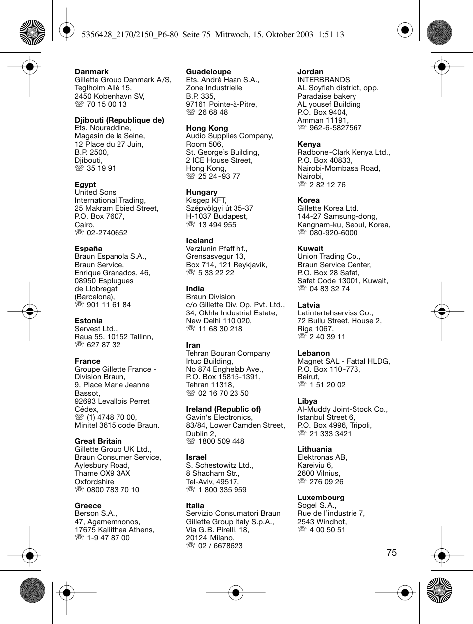 Braun TYPE 5316 User Manual | Page 74 / 76