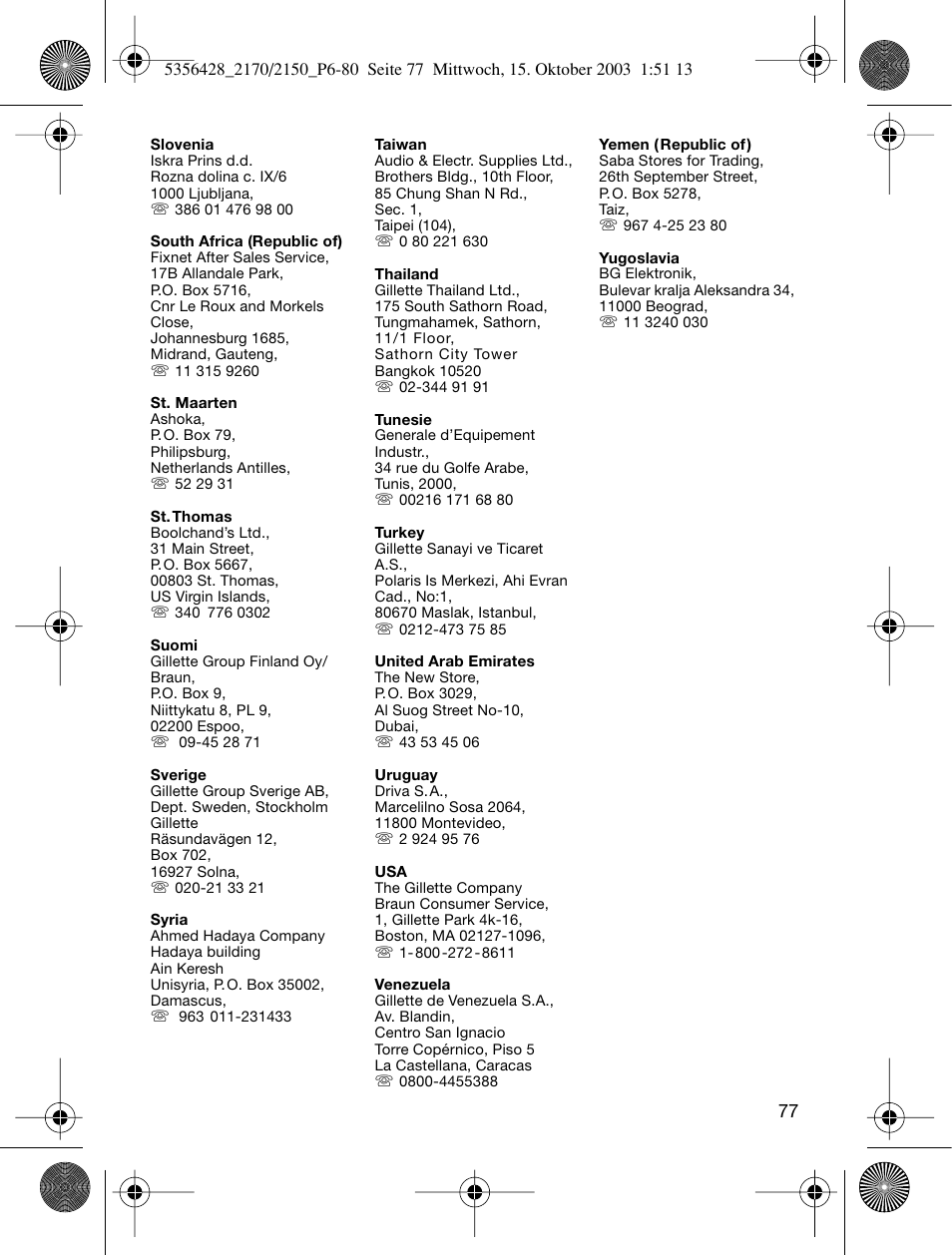 Braun TYPE 5316 User Manual | Page 76 / 76