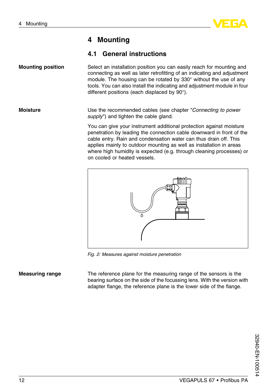4 mounting, 1 general instructions | VEGA VEGAPULS 67 (≥ 2.0.0 - ≤ 3.8) Proﬁbus PA User Manual | Page 12 / 68
