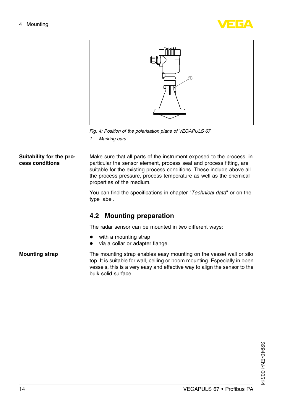 2 mounting preparation | VEGA VEGAPULS 67 (≥ 2.0.0 - ≤ 3.8) Proﬁbus PA User Manual | Page 14 / 68