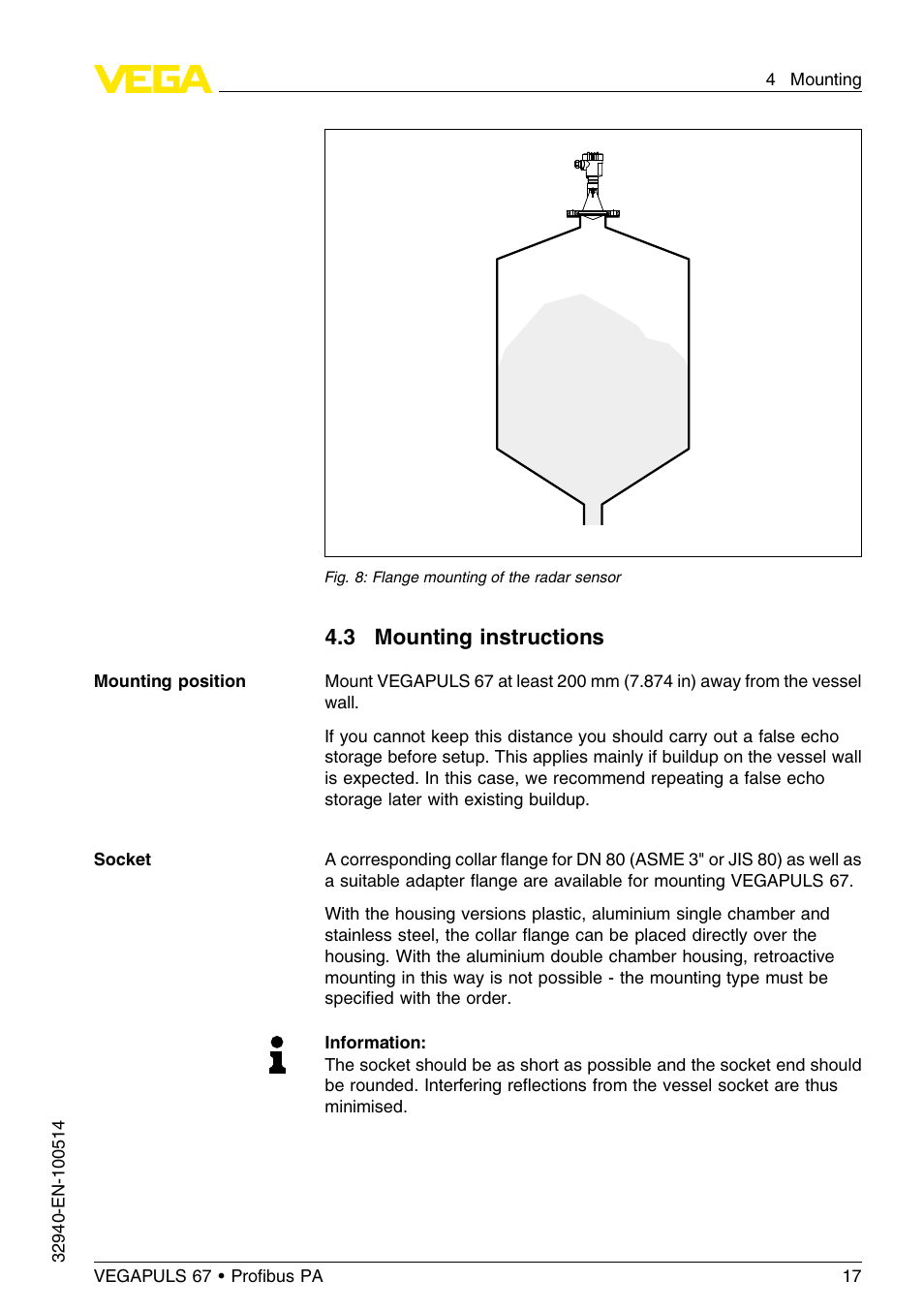 3 mounting instructions | VEGA VEGAPULS 67 (≥ 2.0.0 - ≤ 3.8) Proﬁbus PA User Manual | Page 17 / 68