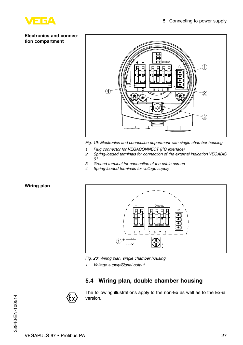 4 wiring plan, double chamber housing | VEGA VEGAPULS 67 (≥ 2.0.0 - ≤ 3.8) Proﬁbus PA User Manual | Page 27 / 68