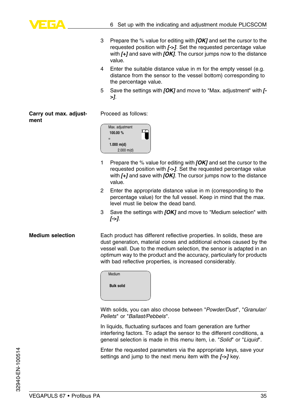 VEGA VEGAPULS 67 (≥ 2.0.0 - ≤ 3.8) Proﬁbus PA User Manual | Page 35 / 68