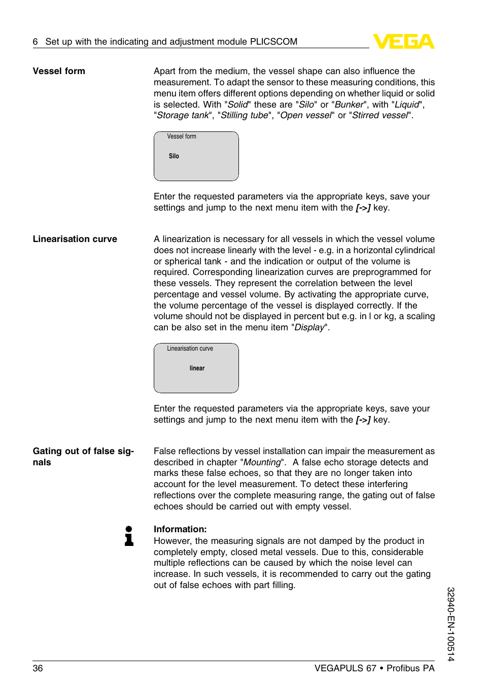 VEGA VEGAPULS 67 (≥ 2.0.0 - ≤ 3.8) Proﬁbus PA User Manual | Page 36 / 68