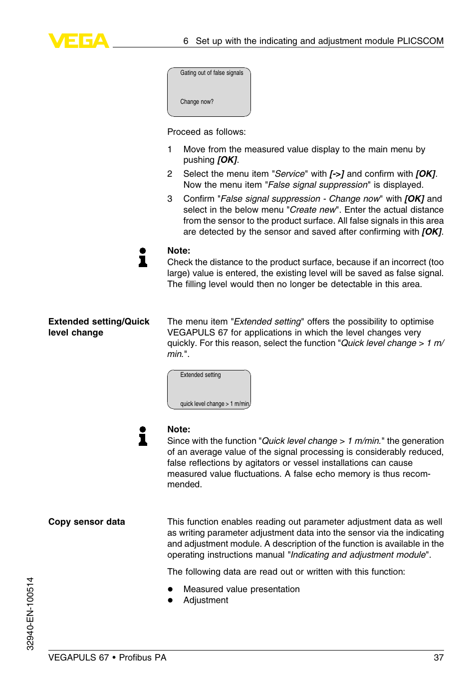 VEGA VEGAPULS 67 (≥ 2.0.0 - ≤ 3.8) Proﬁbus PA User Manual | Page 37 / 68