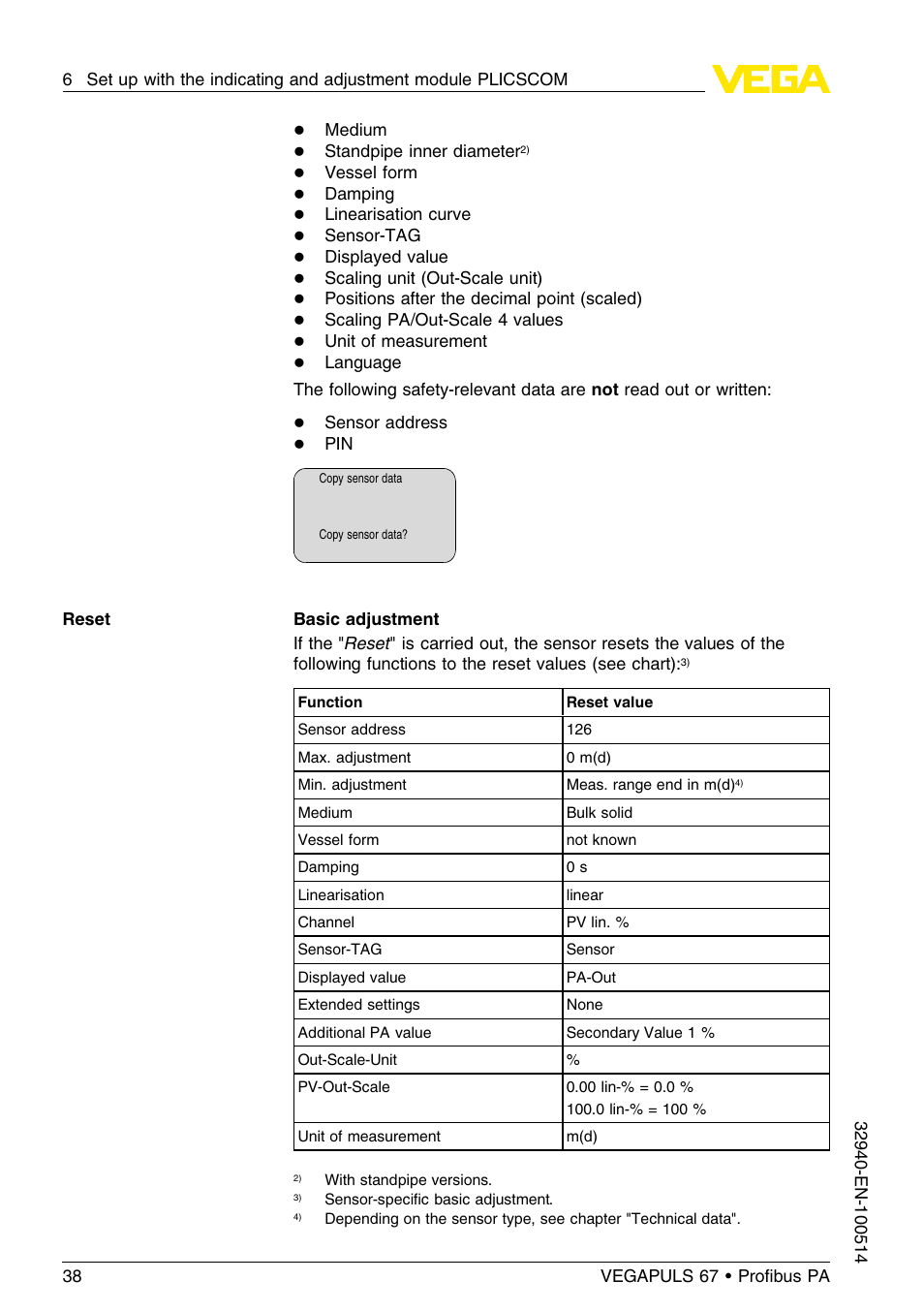 VEGA VEGAPULS 67 (≥ 2.0.0 - ≤ 3.8) Proﬁbus PA User Manual | Page 38 / 68