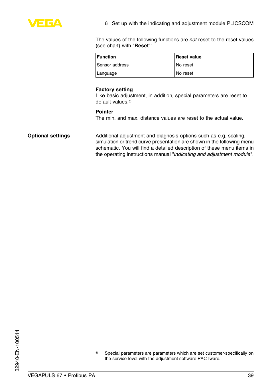 VEGA VEGAPULS 67 (≥ 2.0.0 - ≤ 3.8) Proﬁbus PA User Manual | Page 39 / 68