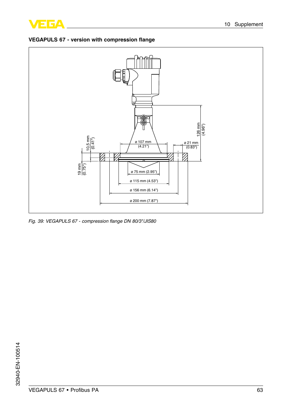 Vegapuls 67 - version with compression ﬂange | VEGA VEGAPULS 67 (≥ 2.0.0 - ≤ 3.8) Proﬁbus PA User Manual | Page 63 / 68