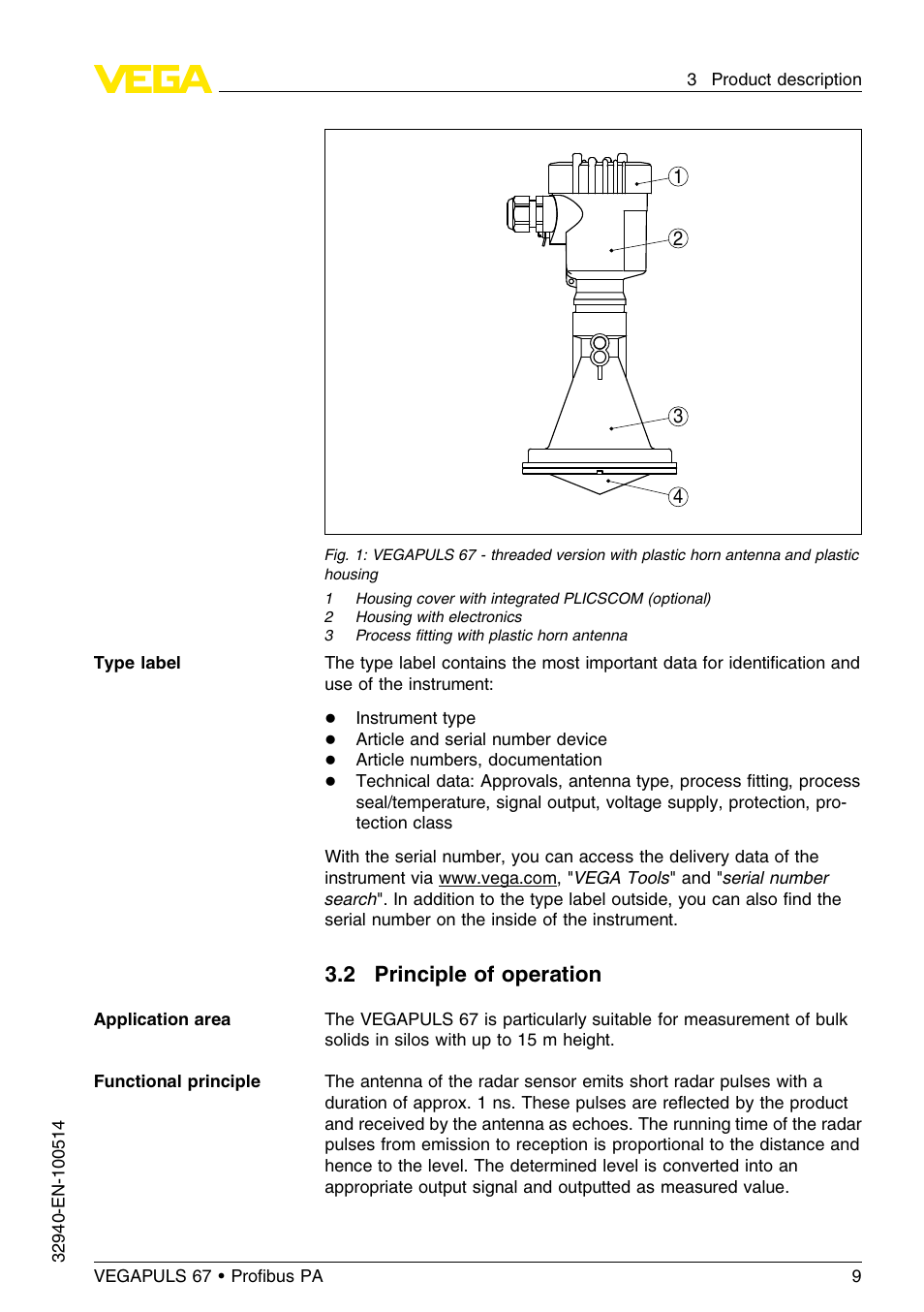 2 principle of operation | VEGA VEGAPULS 67 (≥ 2.0.0 - ≤ 3.8) Proﬁbus PA User Manual | Page 9 / 68