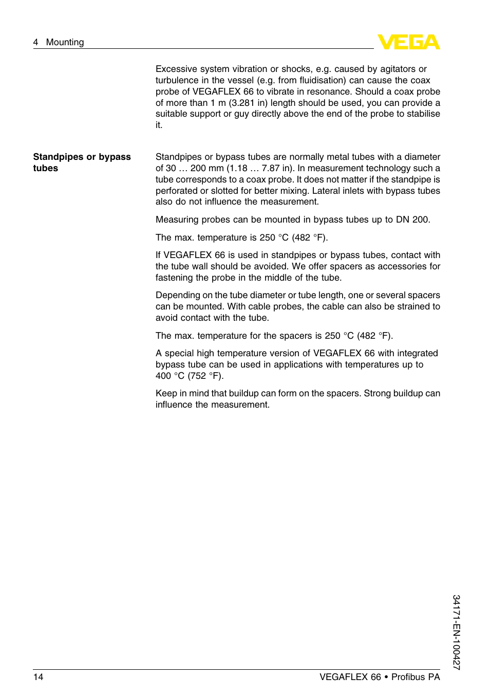 VEGA VEGAFLEX 66 (-20…+250°C) Profibus PA User Manual | Page 14 / 64