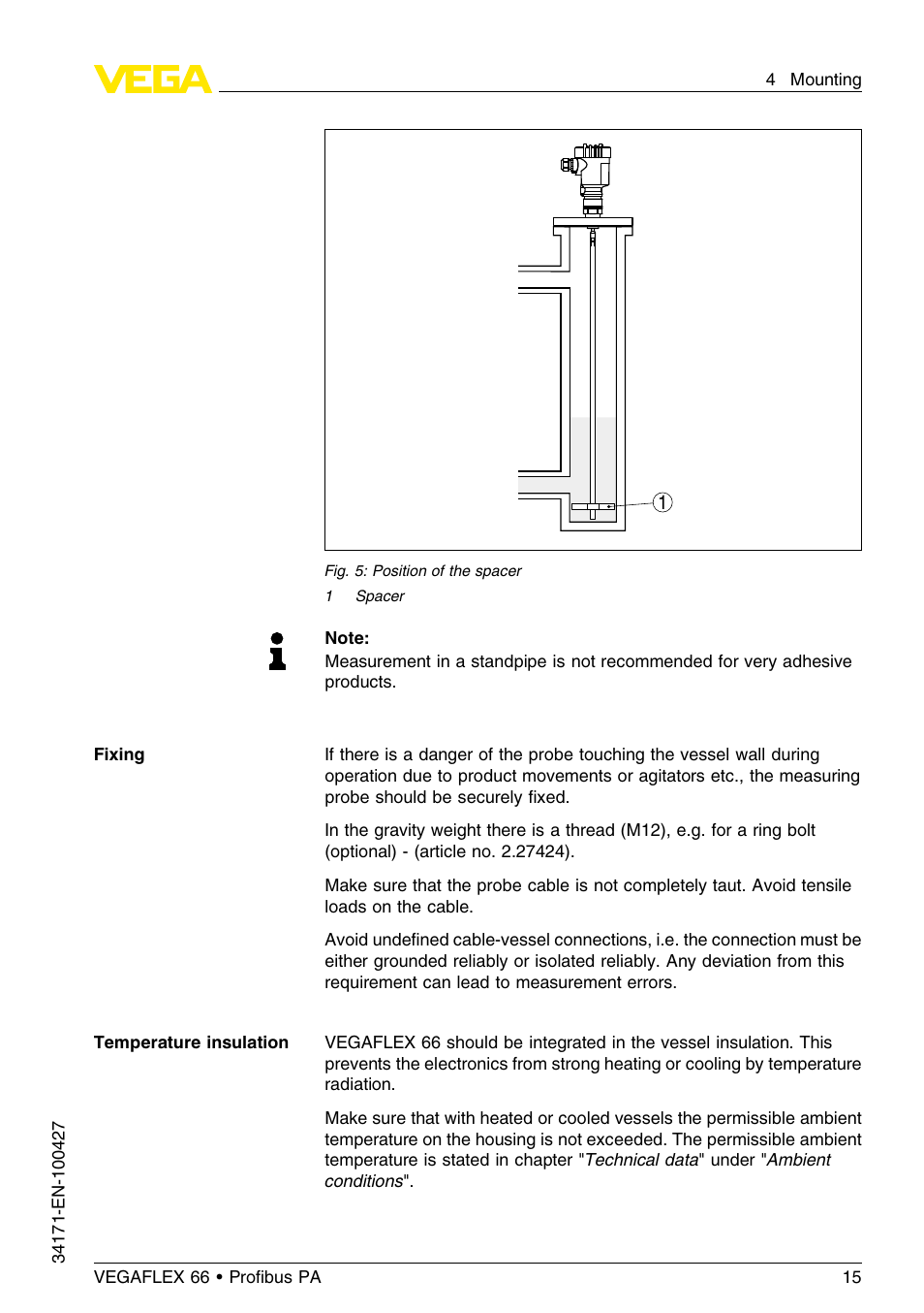 VEGA VEGAFLEX 66 (-20…+250°C) Profibus PA User Manual | Page 15 / 64