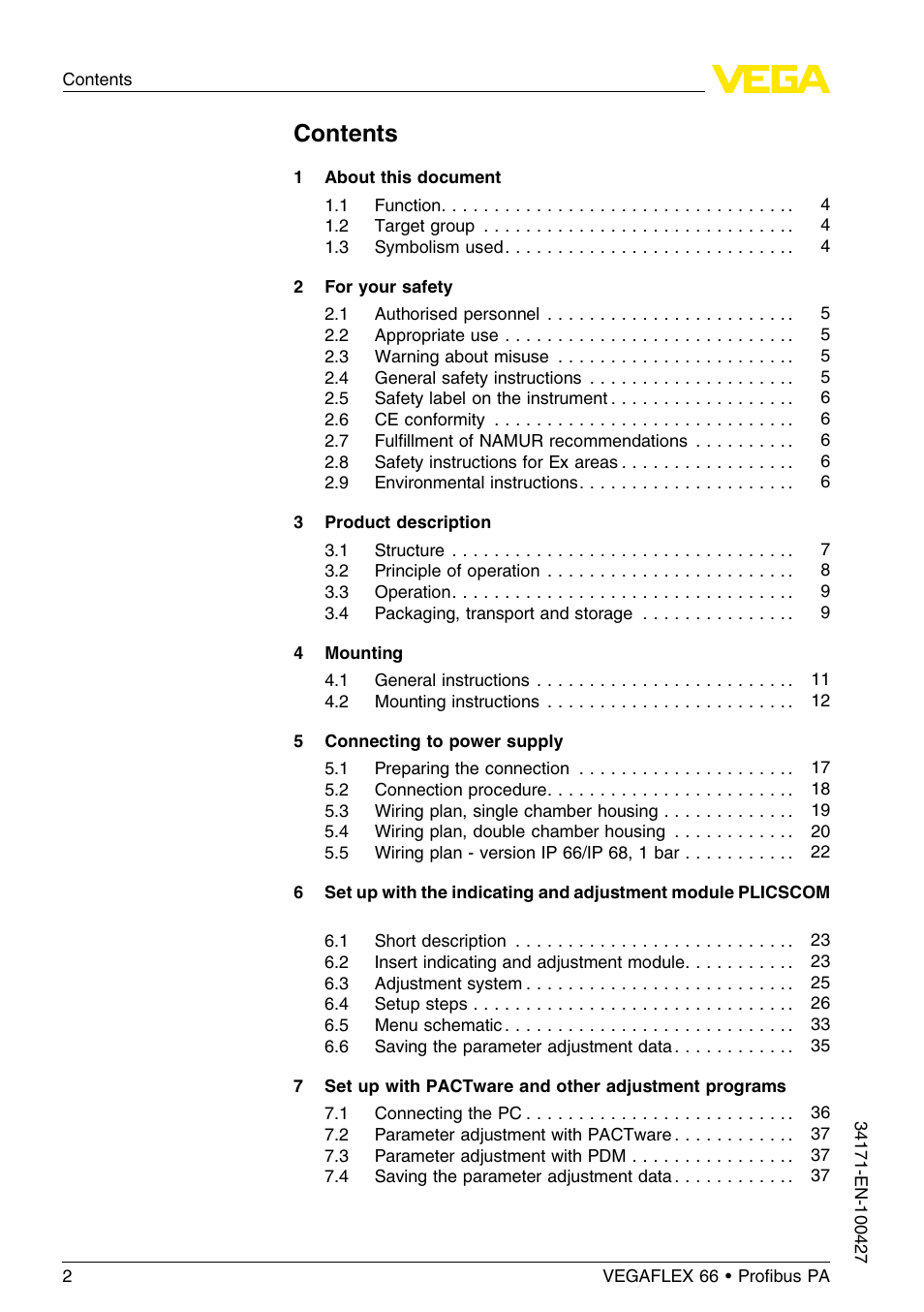 VEGA VEGAFLEX 66 (-20…+250°C) Profibus PA User Manual | Page 2 / 64